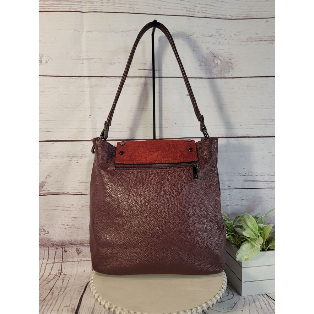 Vera Pelle Genuine Leather•Pebbled•Tassel Burgundy Shoulder Bag•Made In Italy - Picture 2 of 10